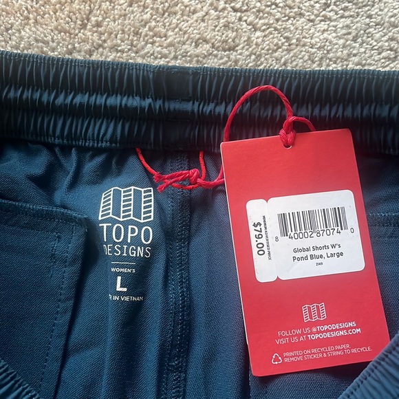 NWT Topo Designs Women's Global Shorts - Pond Blue, Large -Travel, Hiking, Sport - Picture 8 of 10